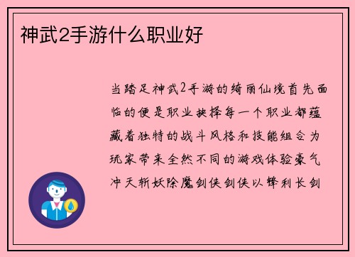 神武2手游什么职业好